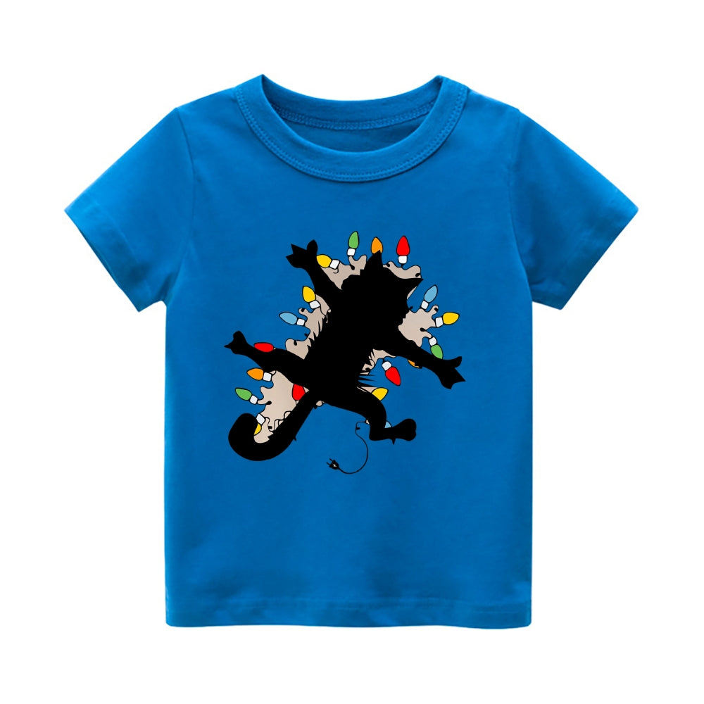 Christmas Cat Vintage Kids Cotton T-shirt