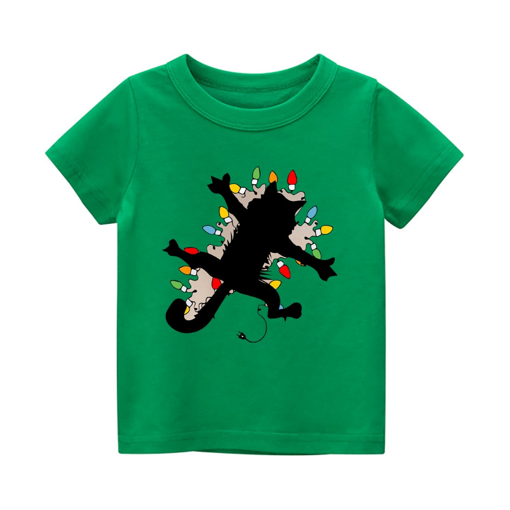 Christmas Cat Vintage Kids Cotton T-shirt