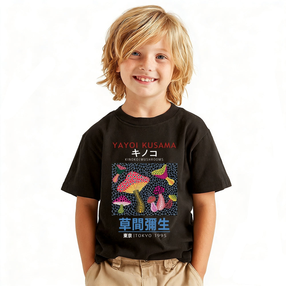 Yayoi Kusama Mushroom Vintage Kids Cotton T-shirt