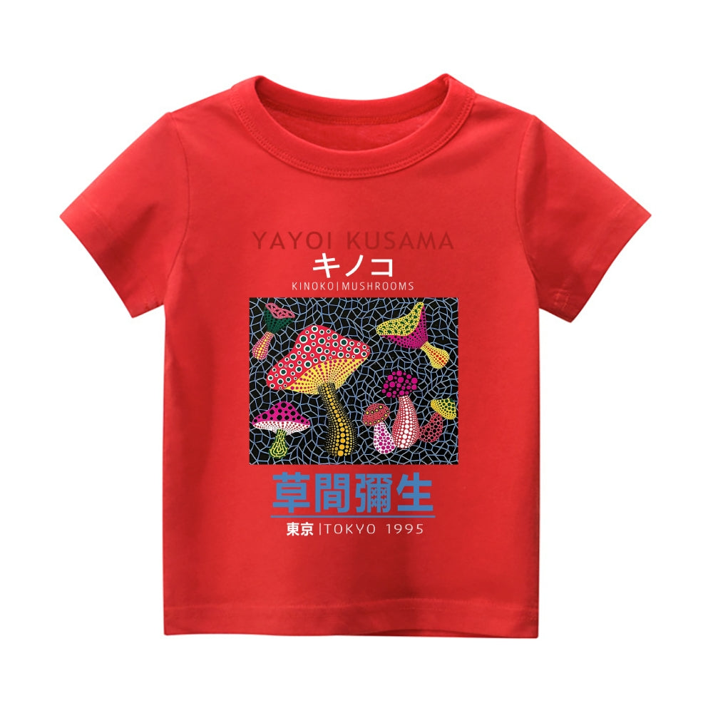 Yayoi Kusama Mushroom Vintage Kids Cotton T-shirt