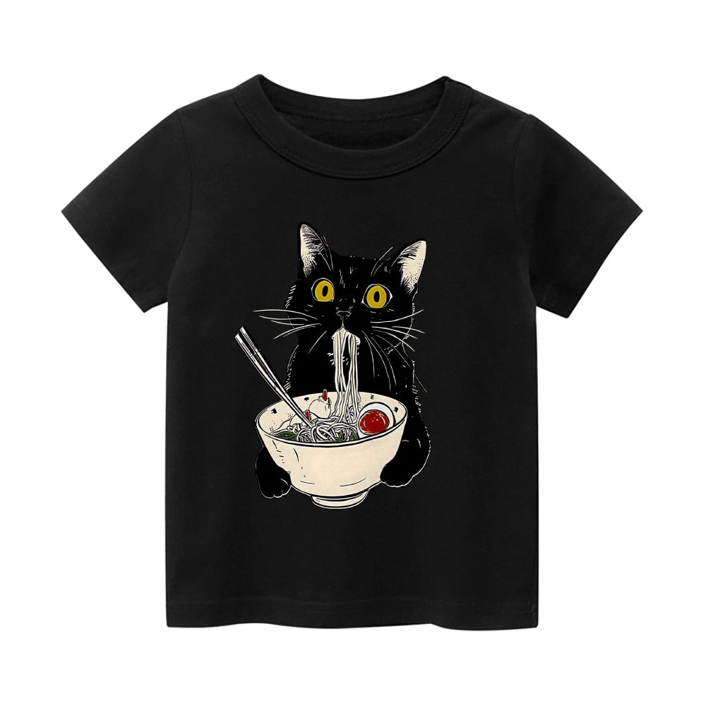 Cat Ramen Vintage Kids Cotton T-shirt
