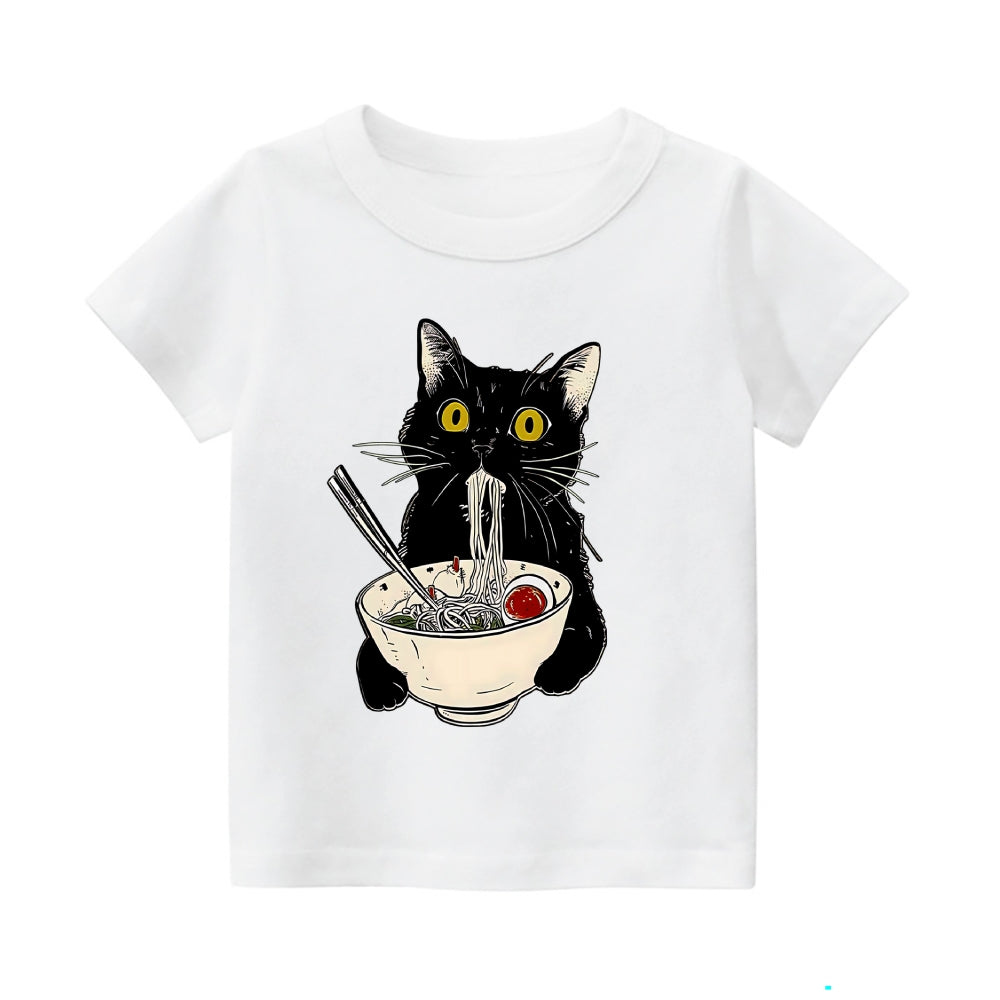 Cat Ramen Vintage Kids Cotton T-shirt