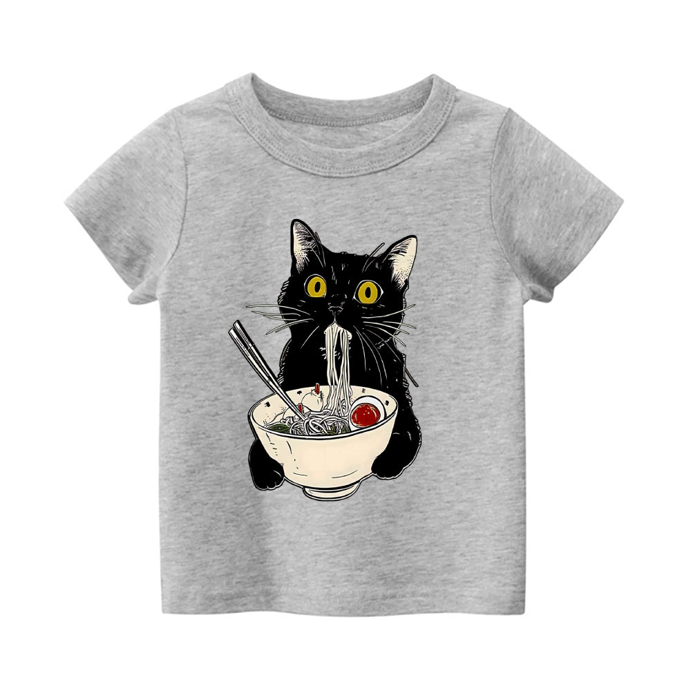 Cat Ramen Vintage Kids Cotton T-shirt