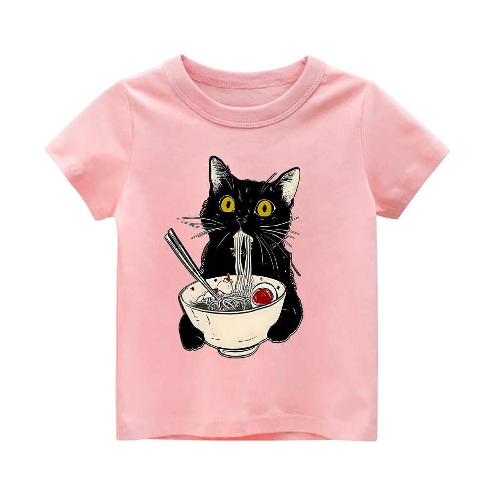 Cat Ramen Vintage Kids Cotton T-shirt