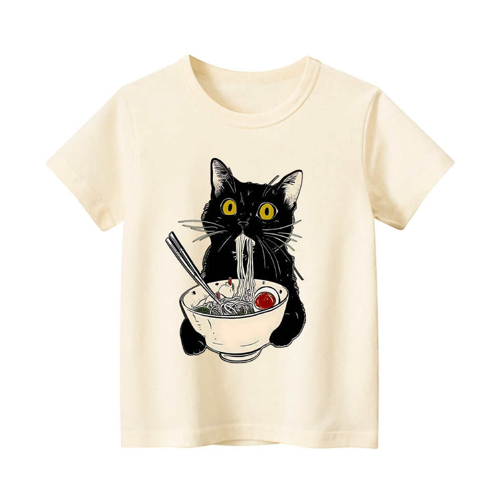 Cat Ramen Vintage Kids Cotton T-shirt