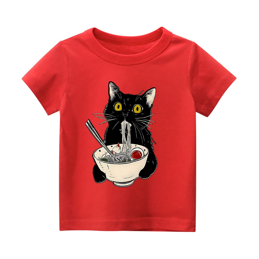 Cat Ramen Vintage Kids Cotton T-shirt