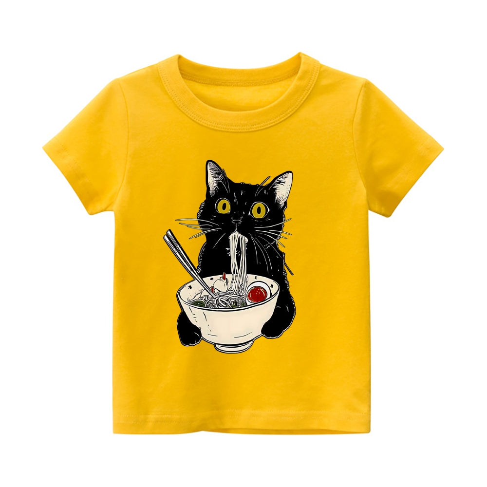 Cat Ramen Vintage Kids Cotton T-shirt