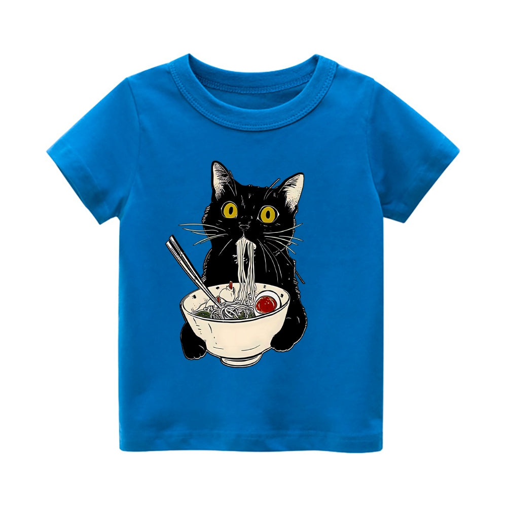Cat Ramen Vintage Kids Cotton T-shirt