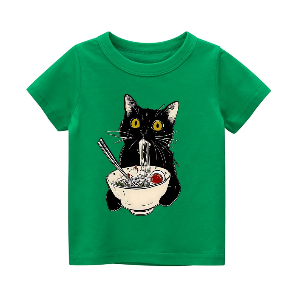 Cat Ramen Vintage Kids Cotton T-shirt