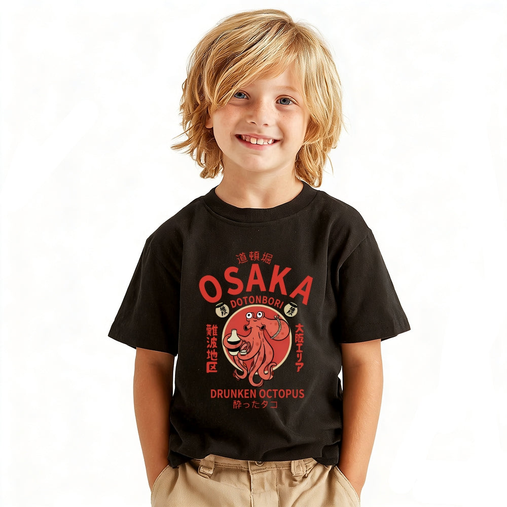 Osaka Dotonbori Drunken Octopus Vintage Kids Cotton T-shirt