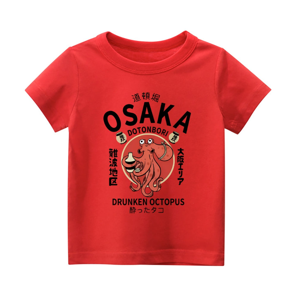 Osaka Dotonbori Drunken Octopus Vintage Kids Cotton T-shirt