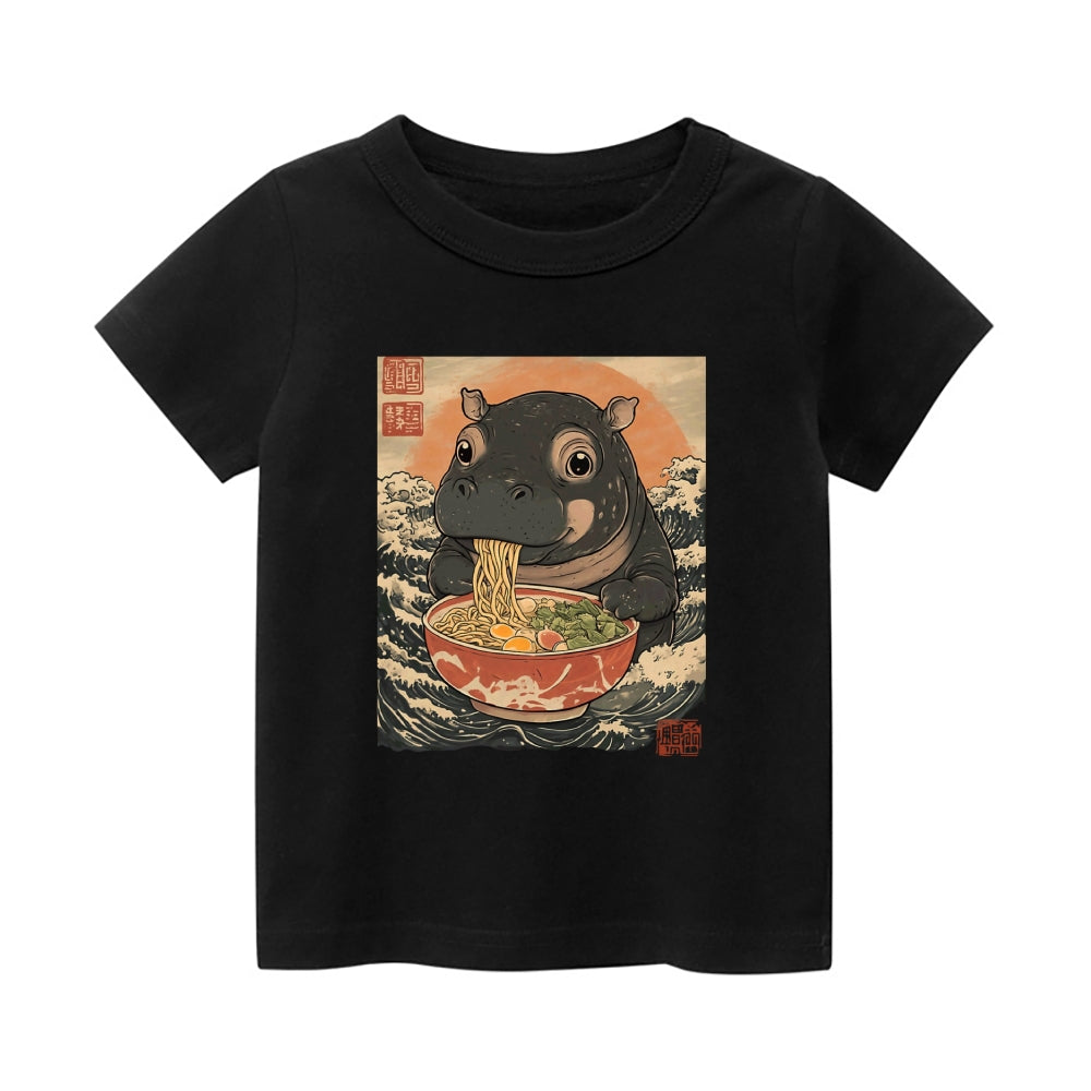 Hippo Ukiyoe Vintage Kids Cotton T-shirt