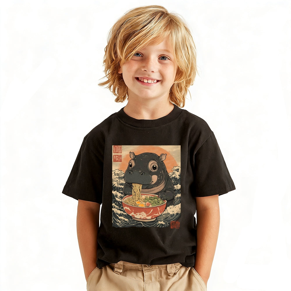 Hippo Ukiyoe Vintage Kids Cotton T-shirt