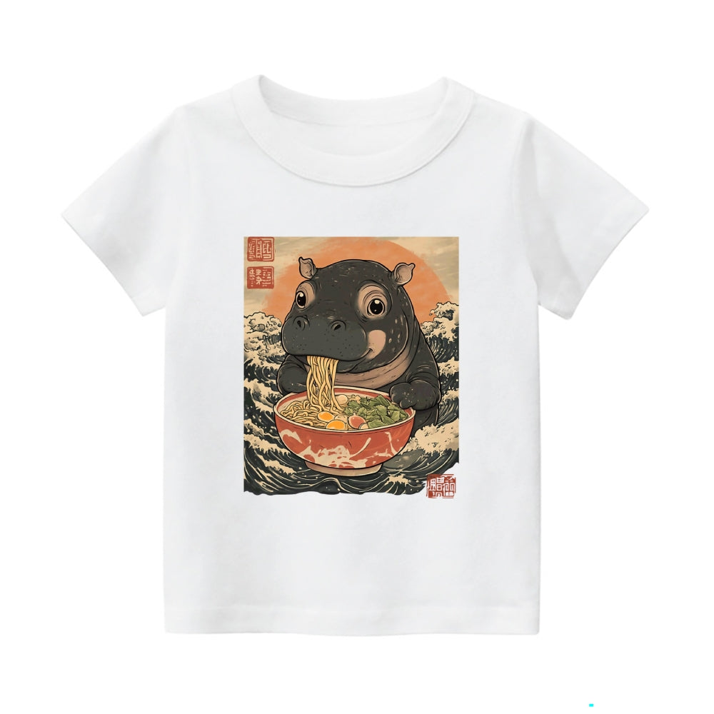 Hippo Ukiyoe Vintage Kids Cotton T-shirt