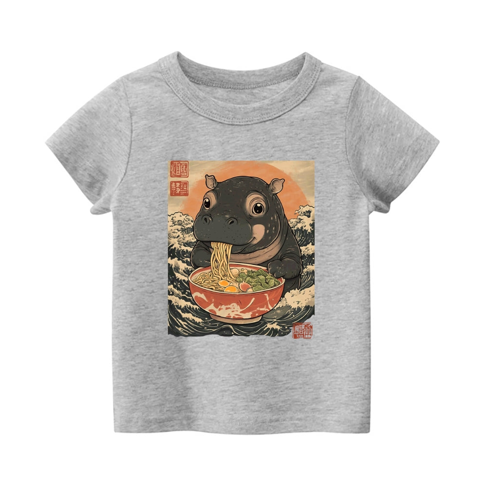 Hippo Ukiyoe Vintage Kids Cotton T-shirt