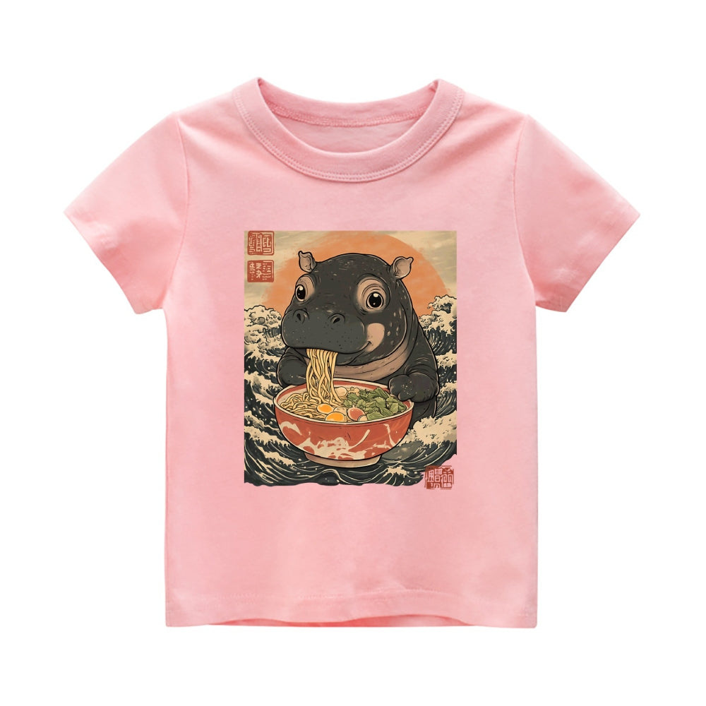 Hippo Ukiyoe Vintage Kids Cotton T-shirt