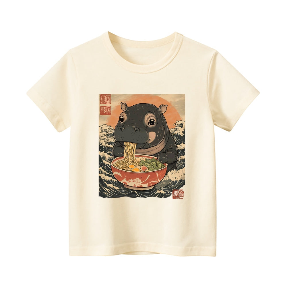 Hippo Ukiyoe Vintage Kids Cotton T-shirt