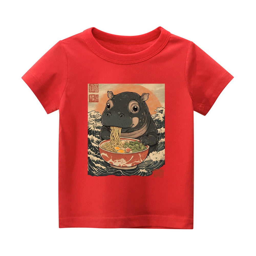 Hippo Ukiyoe Vintage Kids Cotton T-shirt