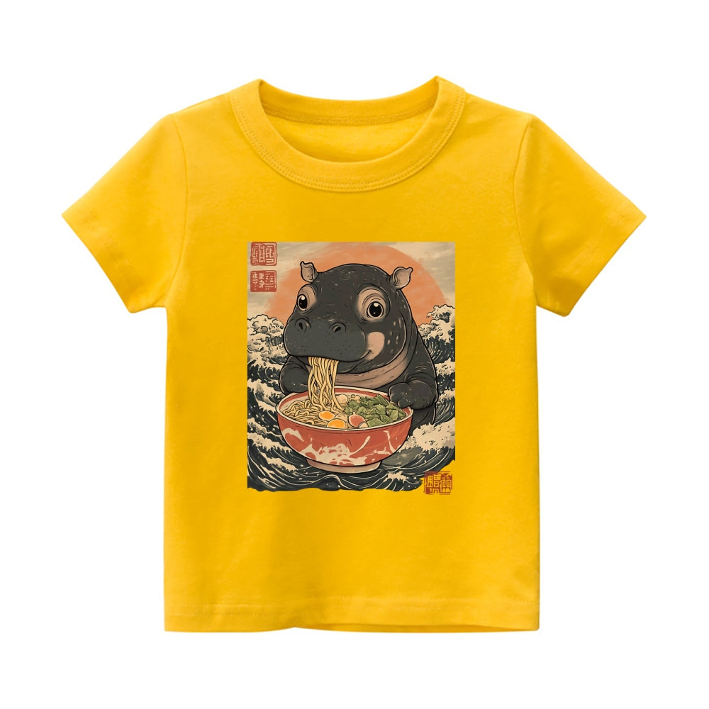 Hippo Ukiyoe Vintage Kids Cotton T-shirt