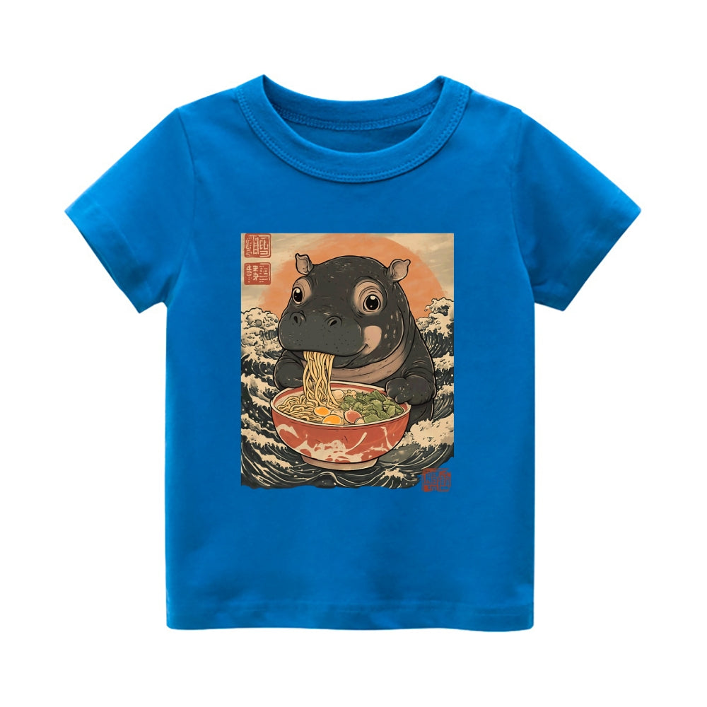 Hippo Ukiyoe Vintage Kids Cotton T-shirt