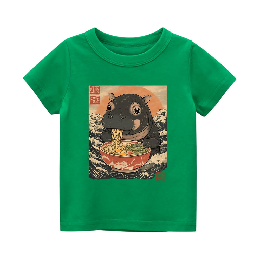 Hippo Ukiyoe Vintage Kids Cotton T-shirt