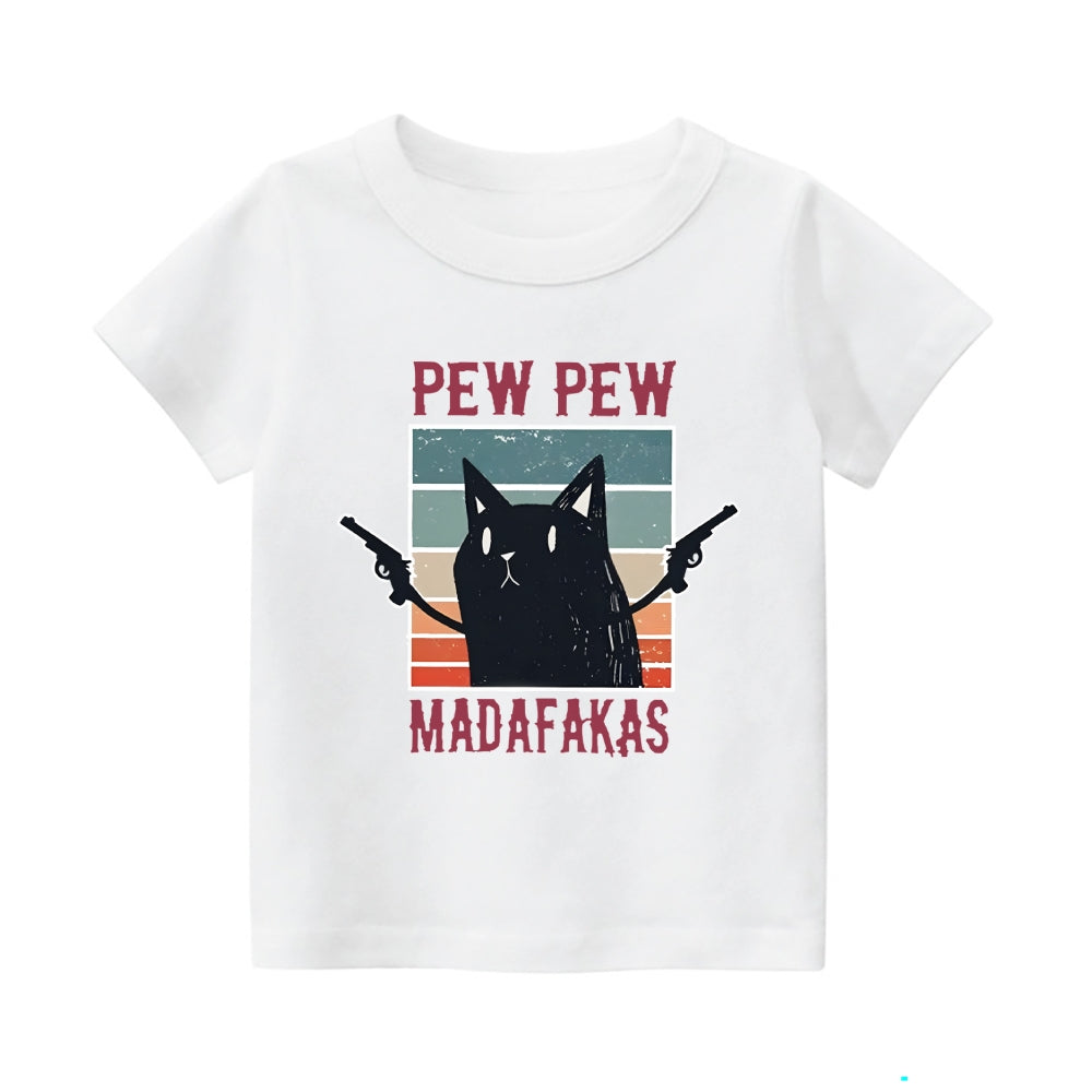 Pew Pew Cat Vintage Kids Cotton T-shirt