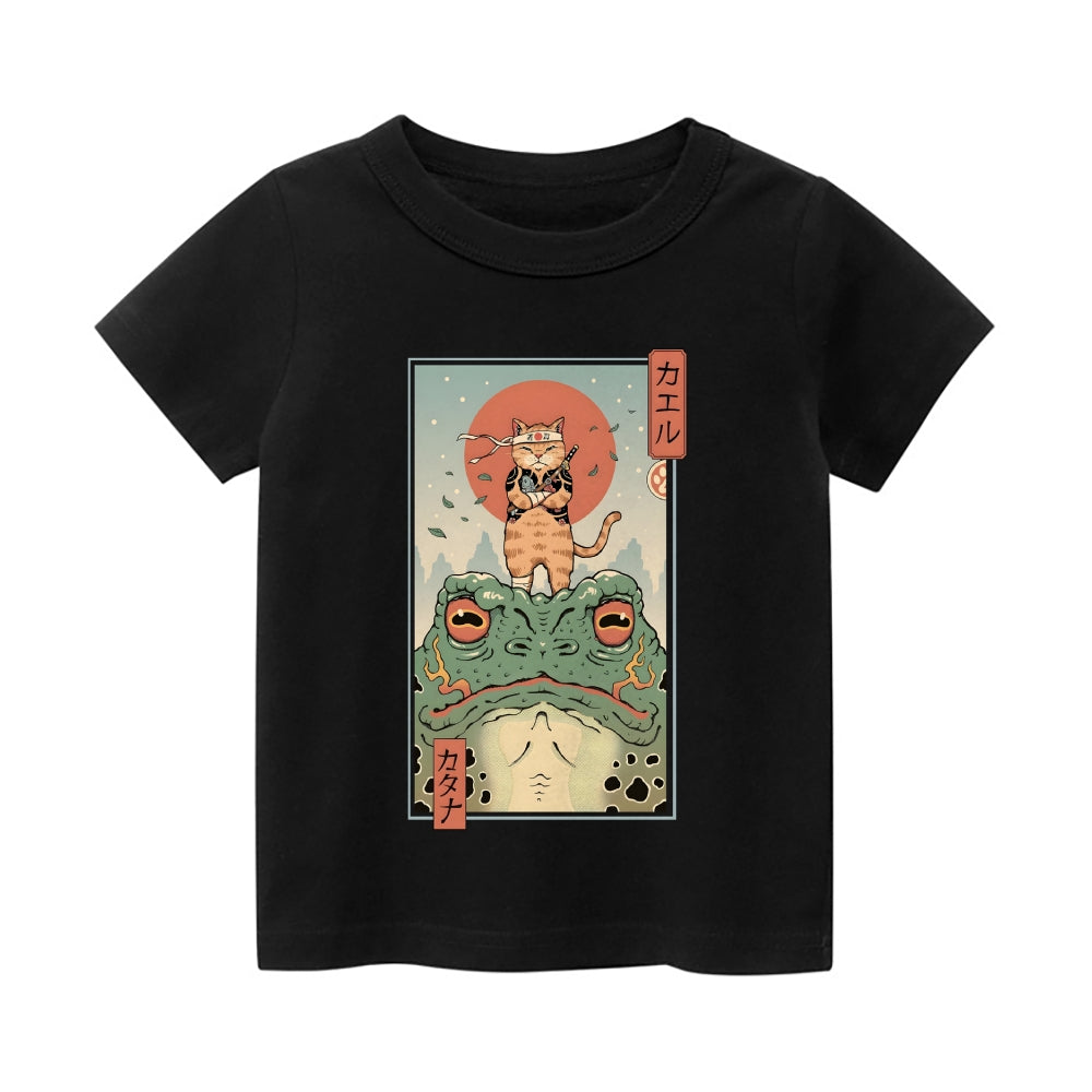 Frog Cat Ninja Vintage Kids Cotton T-shirt