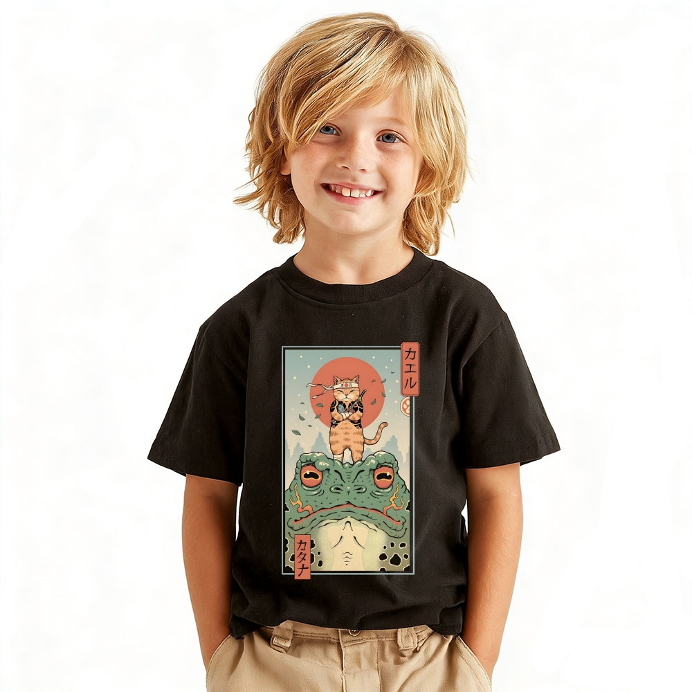 Frog Cat Ninja Vintage Kids Cotton T-shirt