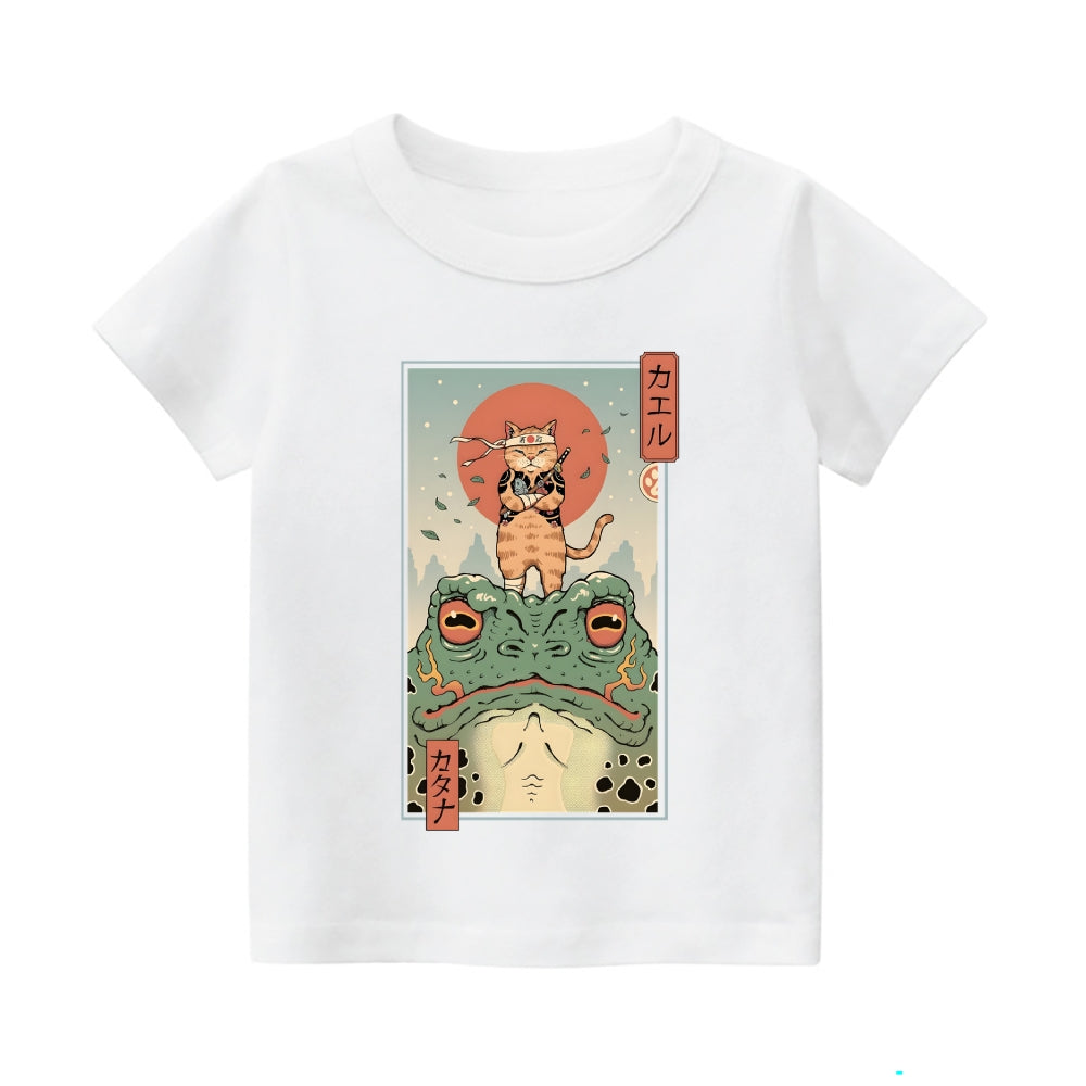 Frog Cat Ninja Vintage Kids Cotton T-shirt