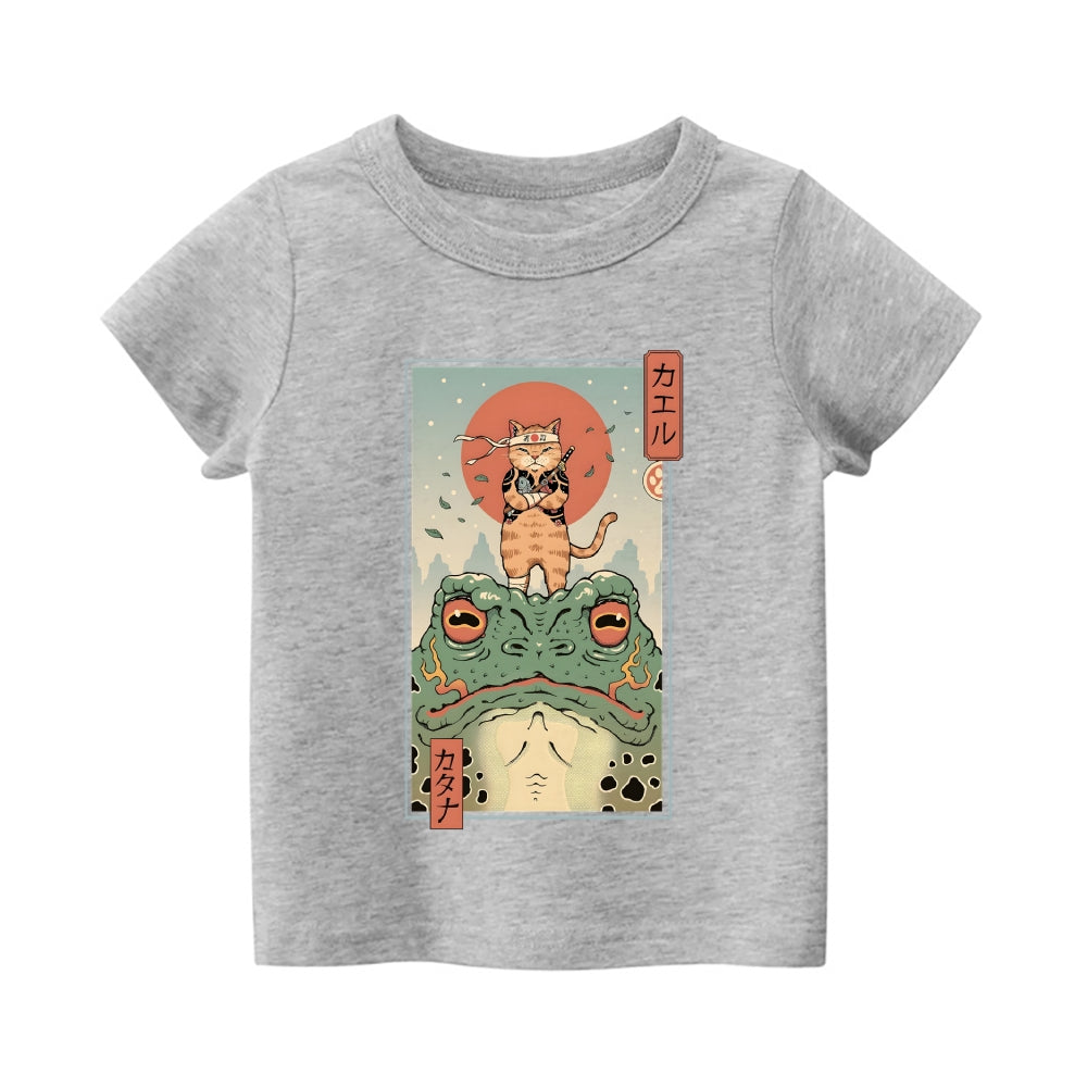 Frog Cat Ninja Vintage Kids Cotton T-shirt