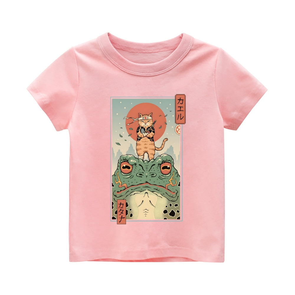 Frog Cat Ninja Vintage Kids Cotton T-shirt