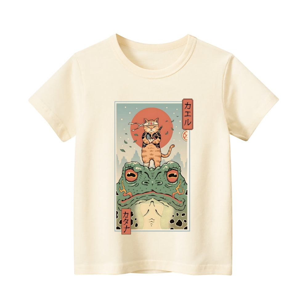 Frog Cat Ninja Vintage Kids Cotton T-shirt