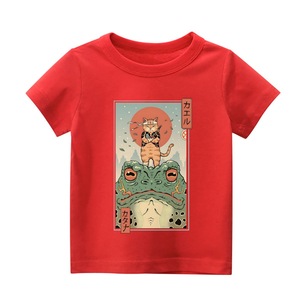 Frog Cat Ninja Vintage Kids Cotton T-shirt