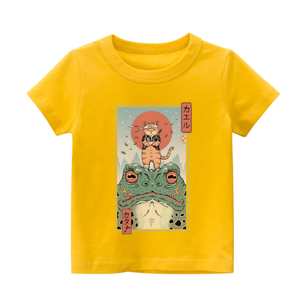 Frog Cat Ninja Vintage Kids Cotton T-shirt