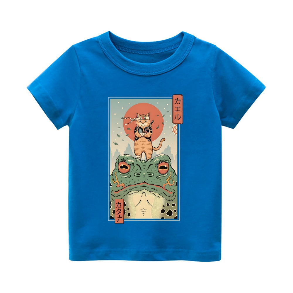 Frog Cat Ninja Vintage Kids Cotton T-shirt