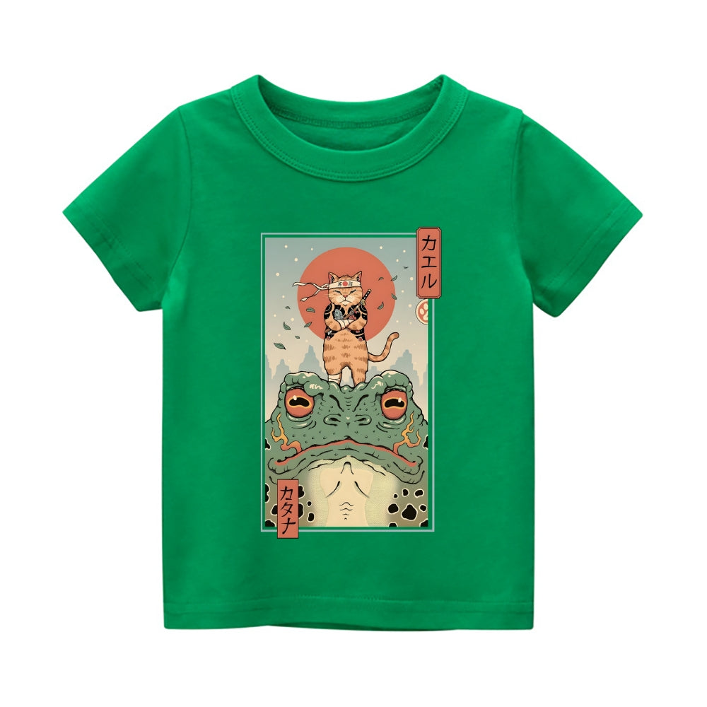 Frog Cat Ninja Vintage Kids Cotton T-shirt