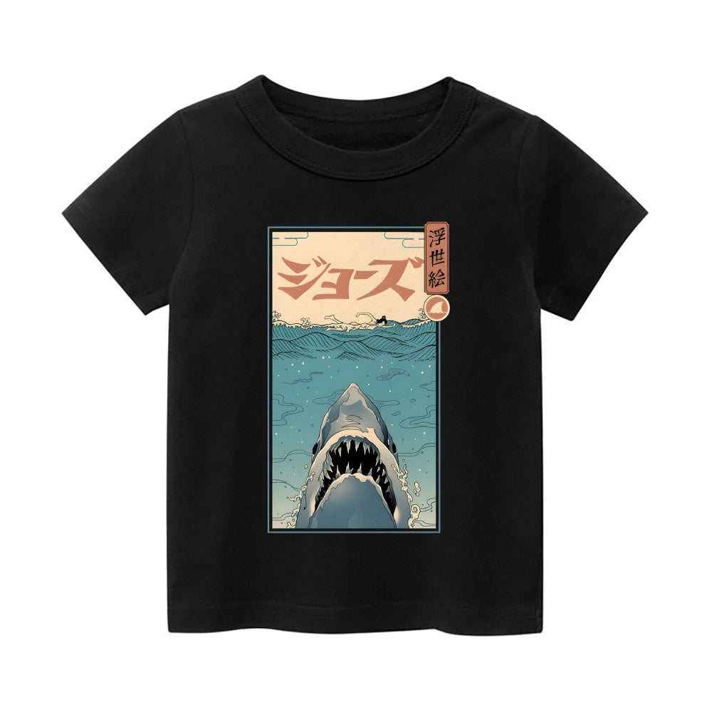 Ukiyoe Jaws Vintage Kids Cotton T-shirt