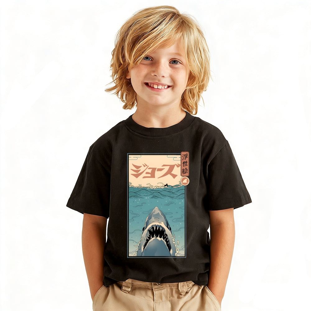 Ukiyoe Jaws Vintage Kids Cotton T-shirt