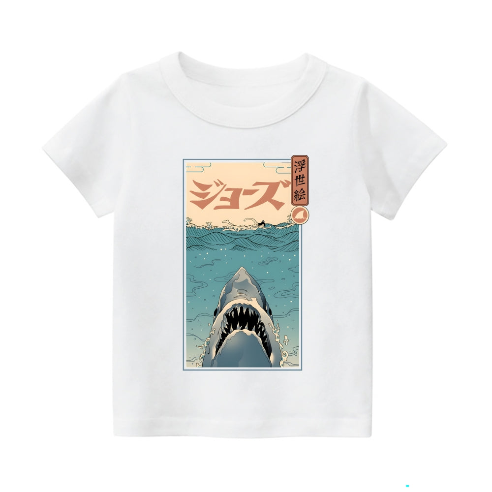Ukiyoe Jaws Vintage Kids Cotton T-shirt
