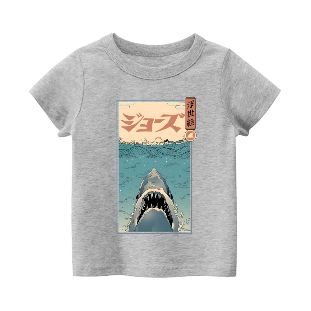 Ukiyoe Jaws Vintage Kids Cotton T-shirt