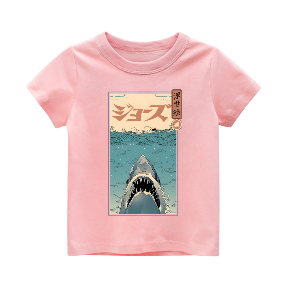Ukiyoe Jaws Vintage Kids Cotton T-shirt