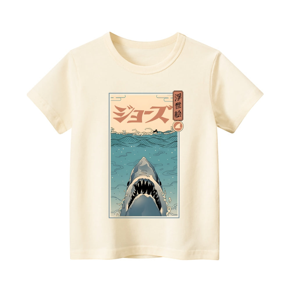 Ukiyoe Jaws Vintage Kids Cotton T-shirt