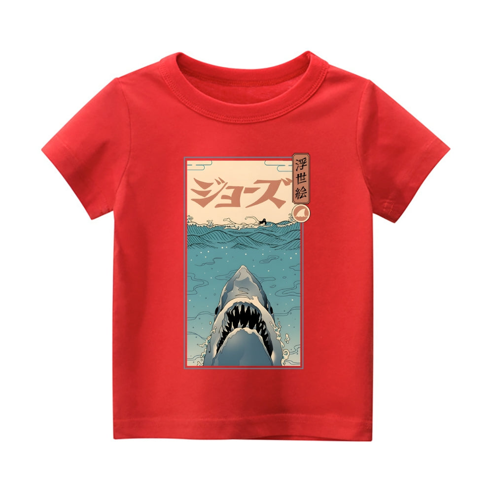 Ukiyoe Jaws Vintage Kids Cotton T-shirt
