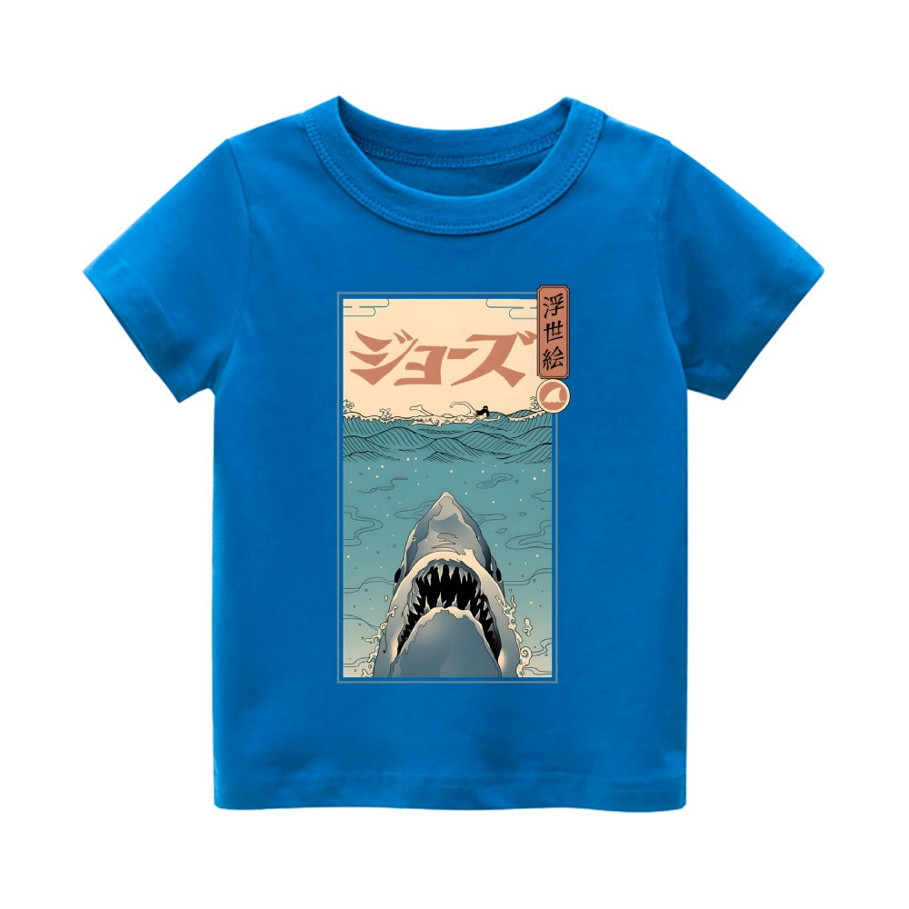 Ukiyoe Jaws Vintage Kids Cotton T-shirt