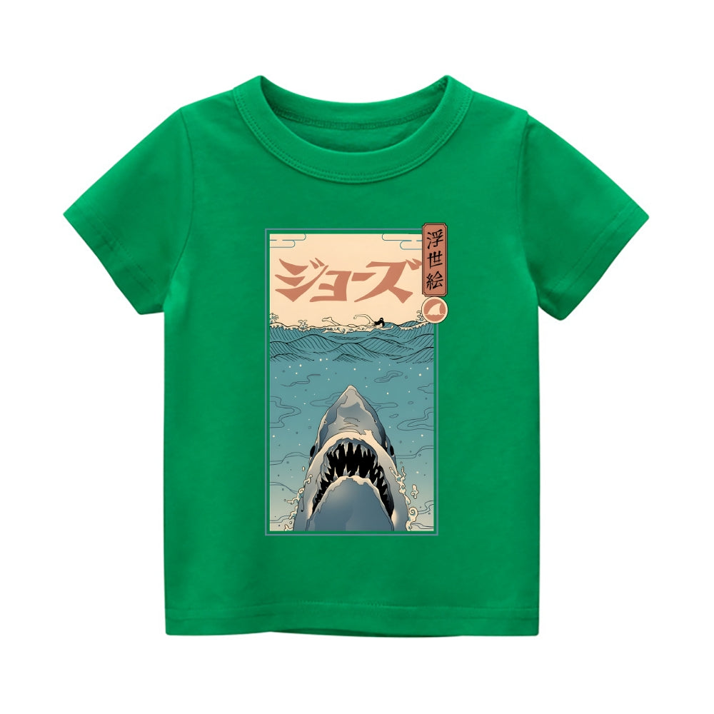 Ukiyoe Jaws Vintage Kids Cotton T-shirt
