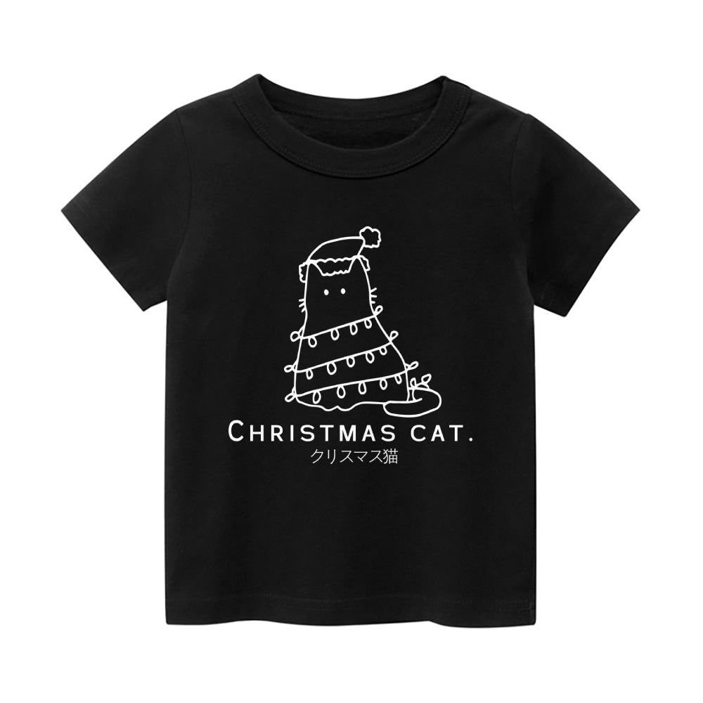 Christmas Cat Vintage Kids Cotton T-shirt