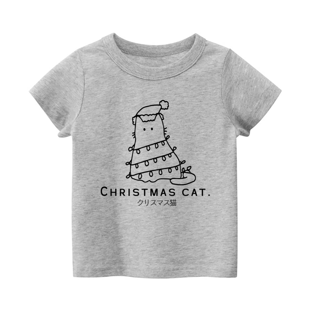 Christmas Cat Vintage Kids Cotton T-shirt