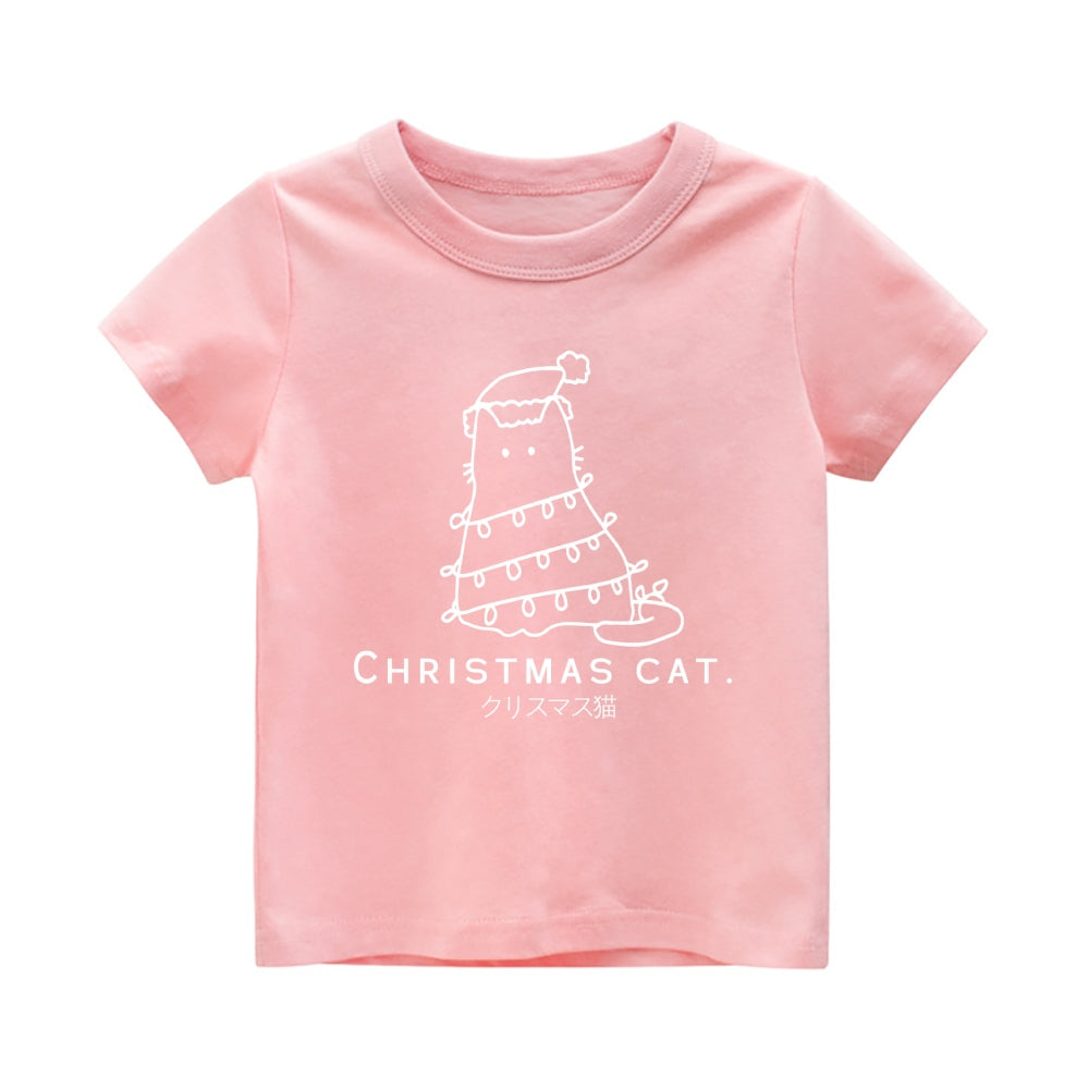 Christmas Cat Vintage Kids Cotton T-shirt