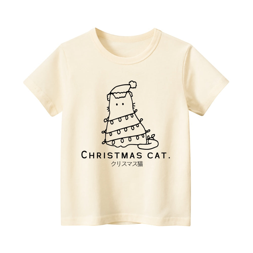 Christmas Cat Vintage Kids Cotton T-shirt
