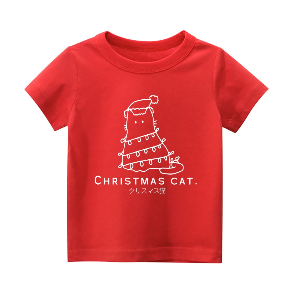 Christmas Cat Vintage Kids Cotton T-shirt